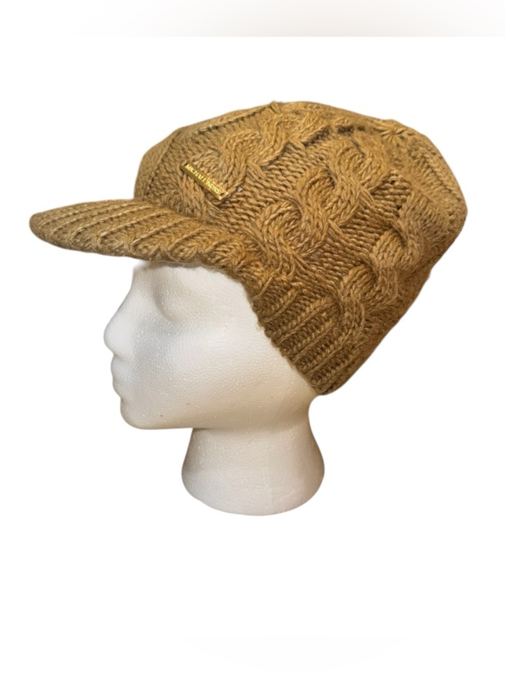 MICHAEL Michael Kors Women's Knit Beanie with Bill Cable Knit Tan
